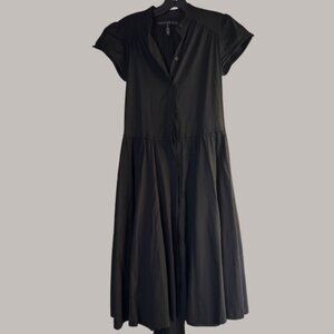 Black Capped Sleeved Button Front Fit & Flare Midi Dress